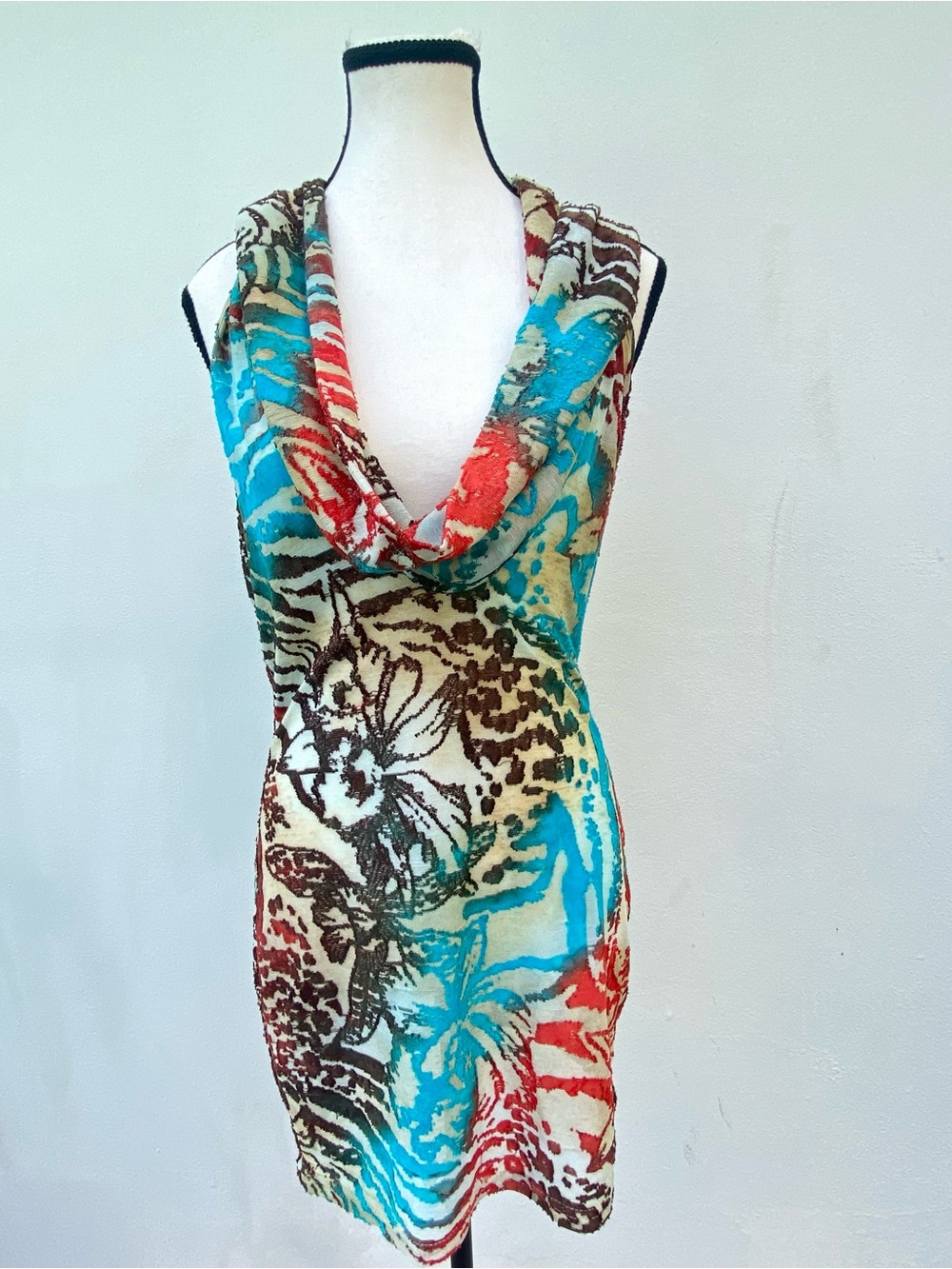 Y2K Euro Multicolor Textured Hooded Mini Dress Size Medium